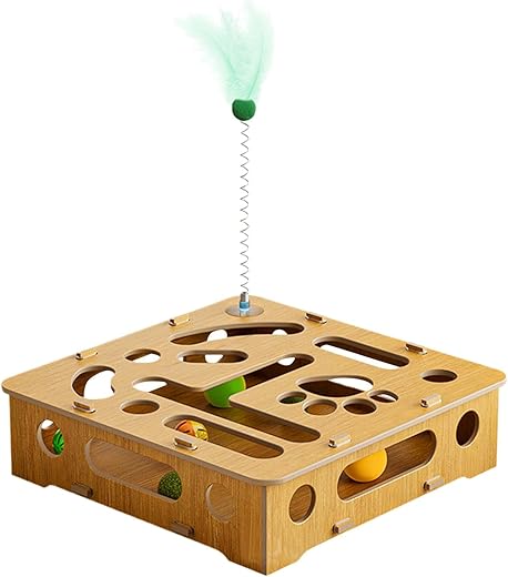 Boîte puzzle en bois avec plumes et balles