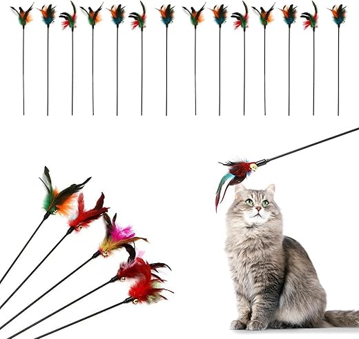 Pack 14 baguettes à plumes pour chats entraînement