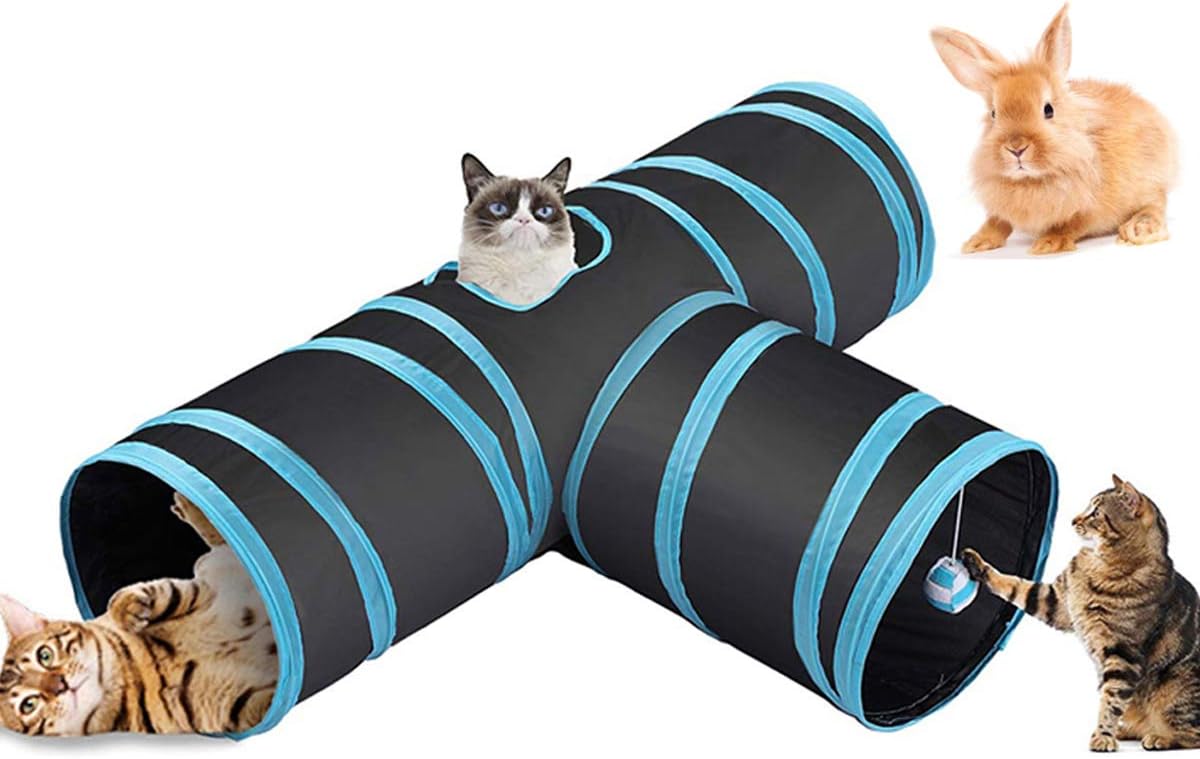 Tunnel 3 voies pliable pour chats et lapins